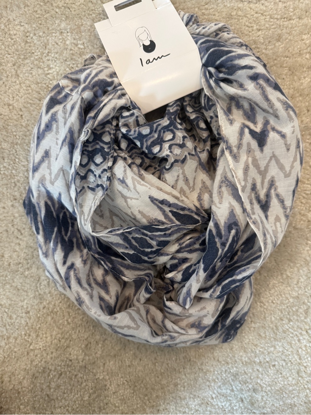 I Am Blue & White & Grey Patterned Infinity Scarf